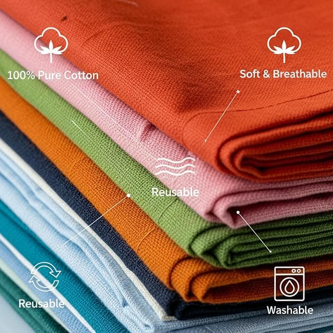 Multicolor Cloth Napkins Set of 12, 100% Pure Cotton Reusable Dinner Napkins, Soft Washable Absorbent Handloom Fabric Napkins for Lunch, Party, Home Kitchen (17" x 17" (Set of 12)) - Image 2