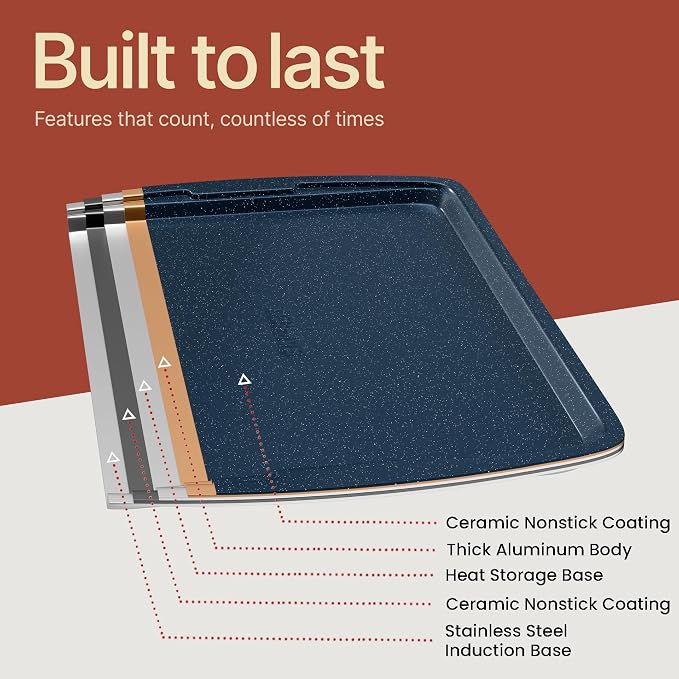 BAKKEN Kitchen Baking Pan Set - Nonstick Blue Marble Coating, Commercial Grade Carbon Steel Bakeware Sets, Baking Kitchen Essentials, PFOA, PFOS, PTFE Free, Oven Safe Tray (Up To 450° F), Set of 6 - Image 9