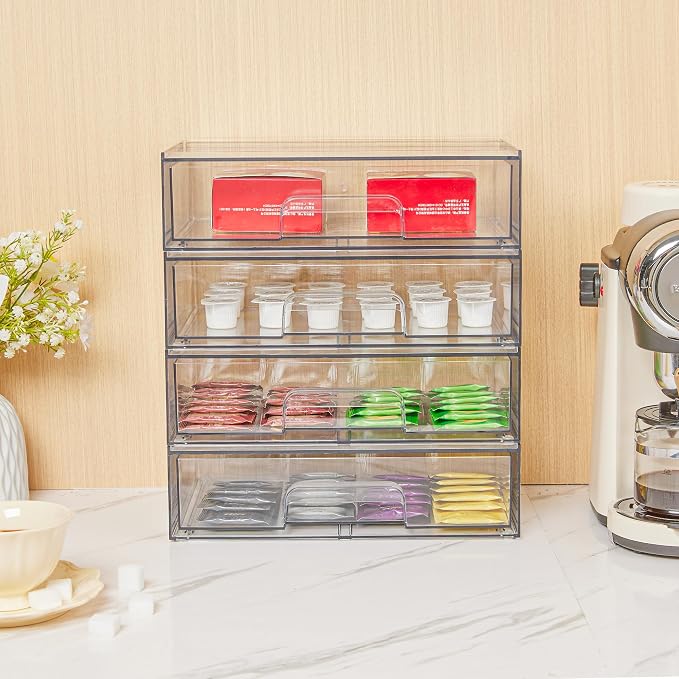 Vtopmart Clear Stackable Storage Drawers, 4 Pack Wide Plastic Organizers | Clear Pull-Out Plastic Drawers, Stackable Design for Makeup Palettes, Cosmetics, Beauty Supplies, Vanity, Cabinet and Desk - Image 9