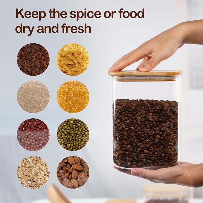D2scrma 115oz Airtight Glass Square Storage Canister with Bamboo Lid Set of 2(3400ml*2) Large Storage Container Gallon Glass Jars, for Sugar, Flour, and Coffee bean (with Black Lable) - Image 3