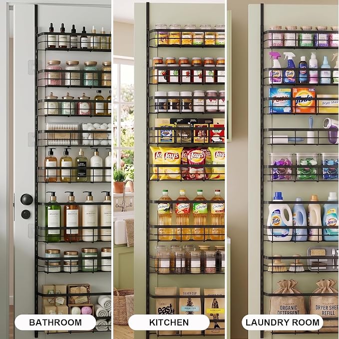 Apinol Over The Door Pantry Organizer, 8 Tier Adjustable Pantry Door Organization and Storage, Door Mounted Spice Organizer with Hooks for Pantry Kitchen Essentials, Black - Image 6