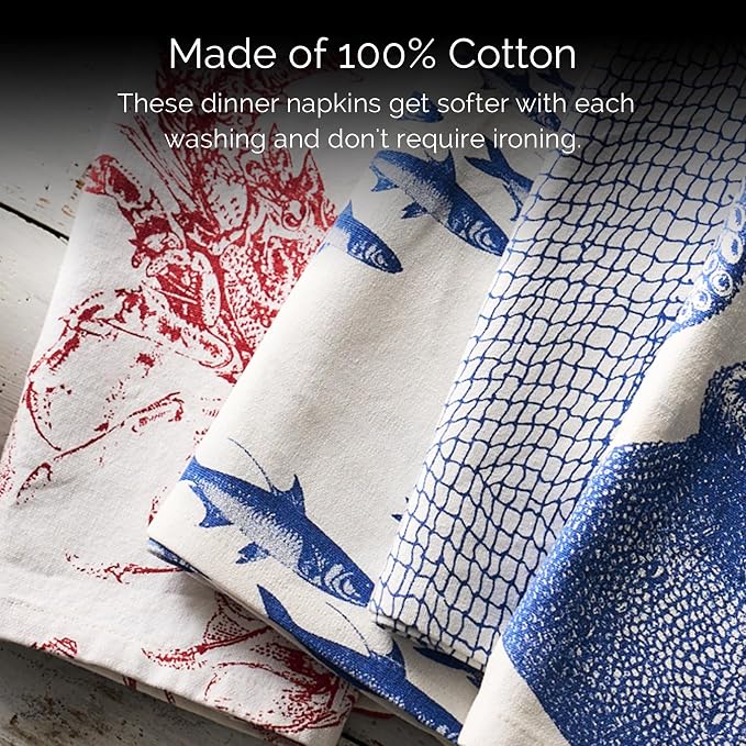 School of Fish Dinner Napkins Set of 4 | 100% Cotton Cloth Set for Entertaining or Everyday Table | Perfect for Wedding, Birthday, Christmas Blue and White, 22 Inch Square - Image 4
