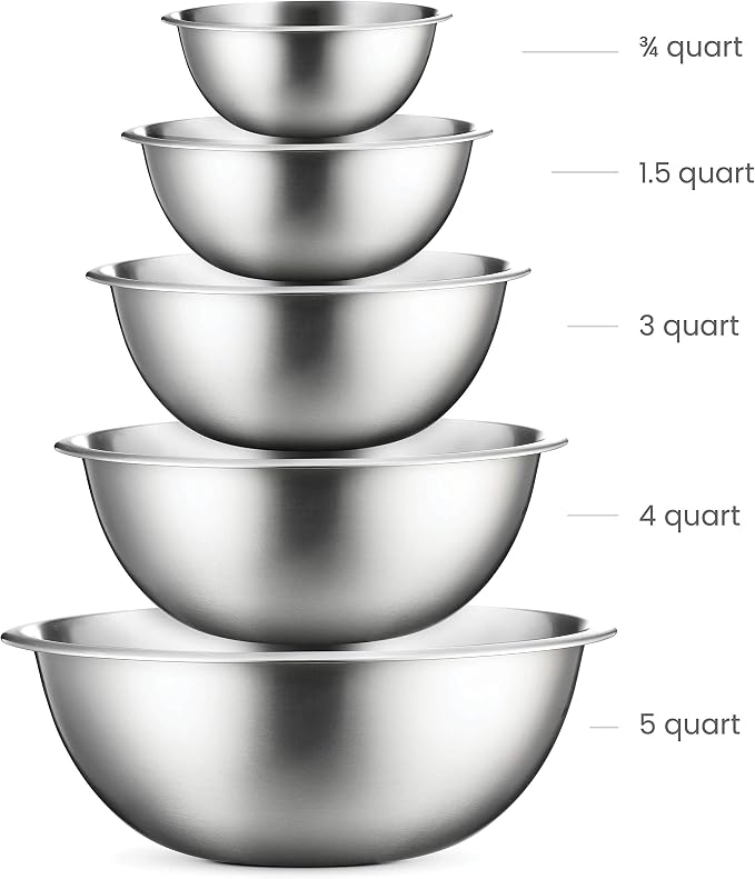 FineDine Stainless Steel Mixing Bowls (Set of 5) Stainless Steel Mixing Bowl Set - Easy To Clean, Nesting Bowls for Space Saving Storage, Great for Cooking, Baking, Prepping - Image 2