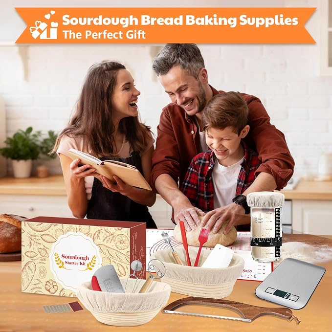 Sourdough Starter Kit with Scale, Banneton Bread Proofing Baskets Set | Complete Sourdough Bread Baking Supplies with Starter Jar, Full Sourdough Bread Making Tool, Gift Set for Bakers Beginner - Image 7