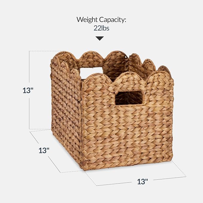 Best Choice Products 13 x 13in Scalloped Hyacinth Baskets, Rustic Set Of 5 Multipurpose Collapsible Storage Organizer, Handwoven Laundry Totes for Bedroom, Living Room, Shelves – Chestnut - Image 2