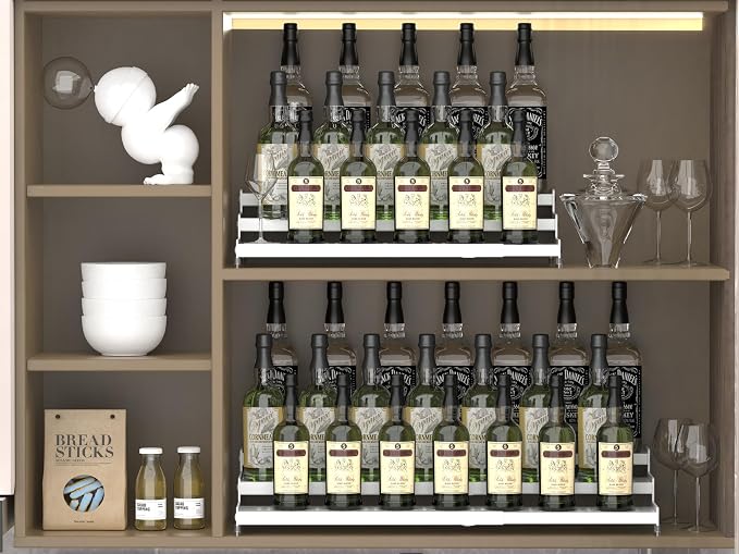 Jojocross Spice Rack Organizer for Cabinet, 3 Tier Expandable Shelf, Great for Kitchen Cabinets, Cupboard,Pantry and More,Metal Plate with Hole (2 Packs/White,9.45" D x 12.8"~24“L x 3.56" H) - Image 3