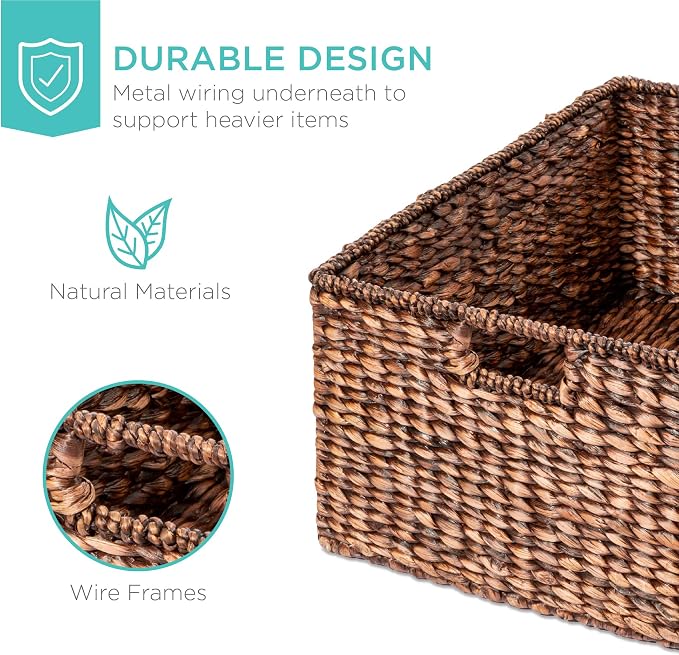 Best Choice Products Set Of 3 X-Large Multipurpose Hyacinth Storage Baskets, Handwoven Rectangular Organizer Totes for Bedroom, Living Room W/Insert Handles, Removable Lid - 21.5", 18", 15" - Brown - Image 2