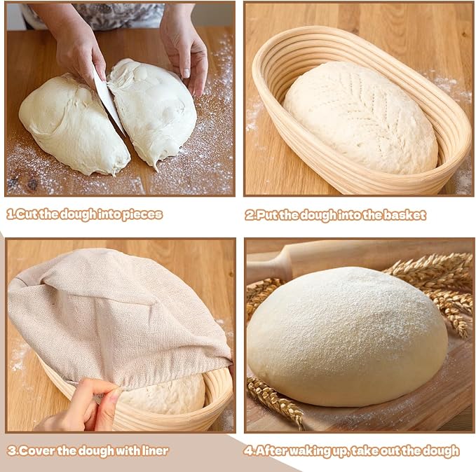 8 Sets Bread Proofing Baskets Bulk Banneton Bread Proofing Basket with Cloth Liners and Dough Scrapers Natural Rattan Banneton Sourdough Bowl Basket for Bakers(10 Inch) - Image 7