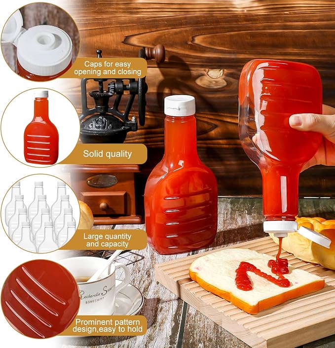 Roshtia 30 Pack 16oz Clear Plastic Salad Dressing Bottles Bulk Empty Squeeze Bottle with White Flip Top Cap for BBQ Condiment Sauce Ketchup Salad Dressing - Image 3