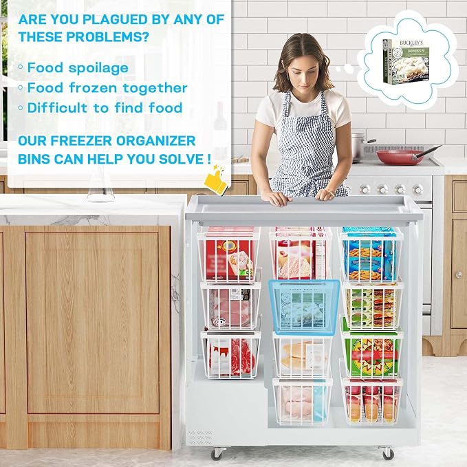 SUNALLY Freezer Organizer Bins, 8 Pack Stackable Pantry Storage Bins, White | Chest Freezer Organizer for 5-7 Cu.FT Deep Freezer to Sort Frozen Meats & Food, Wire Baskets for Pantry Organizers & Storage - Image 7