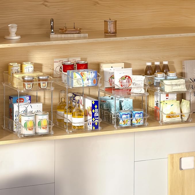 Delamu 2-Tier Under Sink Organizers and Storage, Multi-Purpose Stackable Bathroom Cabinet organizers, Pull Out Kitchen Pantry Organization and Storage with Dividers(3 Pack, Clear) - Image 3