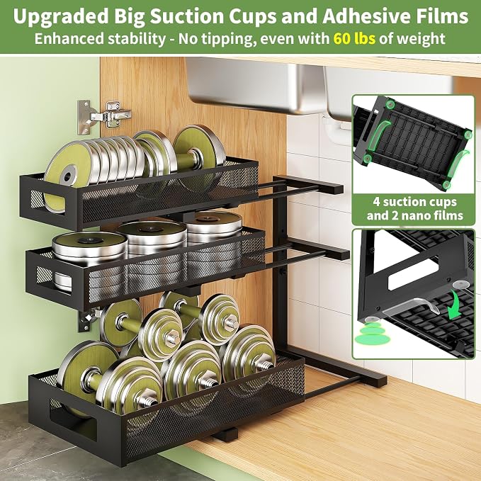 Under Sink Organizer,3-Tier Heavy Duty Pull out Cabinet Organizer Shelf | Height Adjustable,Thickened Metal,Slide out Storage Drawer Rack for Kitchen Bathroom Pantry Laundry Home Organization - Image 6