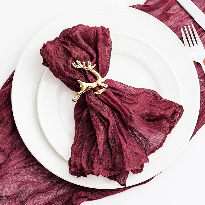 60 Pack Burgundy Cheesecloth Napkins Washable 21x21 Inches Burgundy Cloth Napkins Set of 60 Dinner Table Napkins for Wedding Bridal Baby Shower Rustic Boho Cotton Gauze Summer Party Table Decor - Image 6