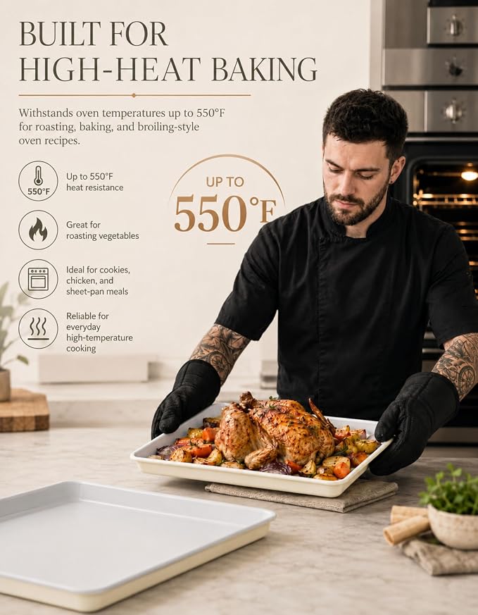 Ceramic Baking Sheet Half Size 17"x11" - Heavy Duty 0.6mm Aluminized Steel Pan, KFCC Ceramic Coating Nonstick Cookie Sheet, Oven Safe to 550°F, Rustproof & Warp Resistant Baking Tray - Image 6