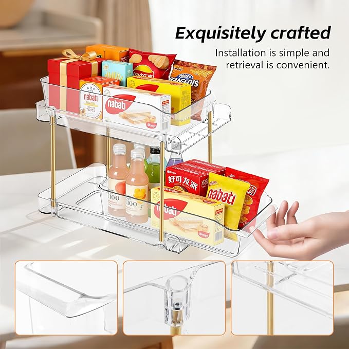 LAREKUN4pack 2-Tier Organizer & Storage Unit Stackable Bathroom Cabinet Organizer Pull-Out Kitchen Pantry Organizer & Storage System Suitable for Countertops, Pantries, Kitchens, Bathrooms - Image 6