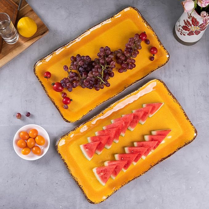 LEHAHA Melamine Farmhouse Rectangular Serving Platter Sets, 17.5" x 10" Large Serving Tray Sets,100% Melamine, Dishwasher Safe, BPA Free, Lightweight and Unbreakable,Gold - Image 5