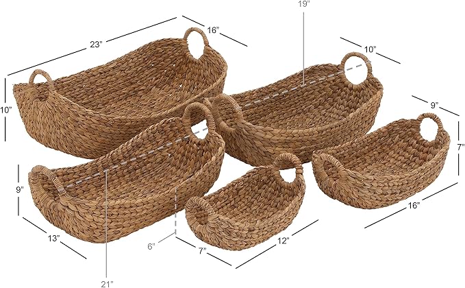 Deco 79 Seagrass Handmade Decorative and Functional Storage Basket Basket Organizer with Metal Handles, Set of 5 Basket for Storage 23", 21", 19", 16", 12"W, Brown - Image 4