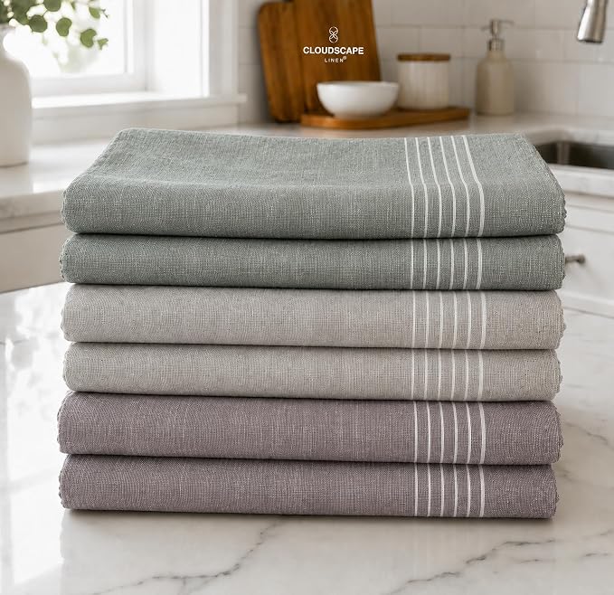 CSL Kitchen Towels Cotton, Pack of 6, Absorbent Dish Towel, 18x28 - BOR by CloudScapeLinen