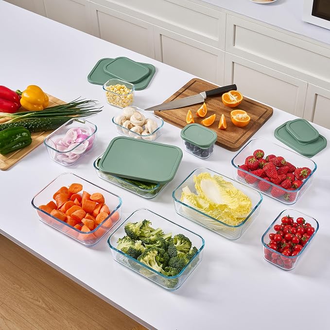 Glass Food Storage Containers with Lids — 6 Piece — 26.5 oz & 40.57 oz Glass with BPA-Free Leakproof Stackable Lids — Microwave, Oven & Dishwasher Safe — Ideal for Meal Prep & More - Soft Sage - Image 7