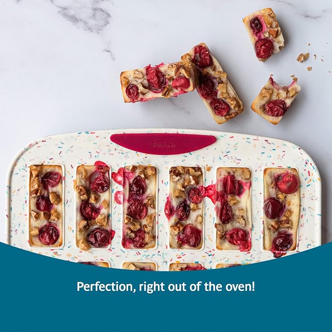Trudeau 24 Slot Mini Bar Pan – Premium Confetti White Silicone Bakeware with Steel-Reinforced Rim – Nonstick, BPA-Free Brownie, Blondie, Snack Bar & Mini Cake Mold – Oven, Freezer & Dishwasher Safe - Image 6