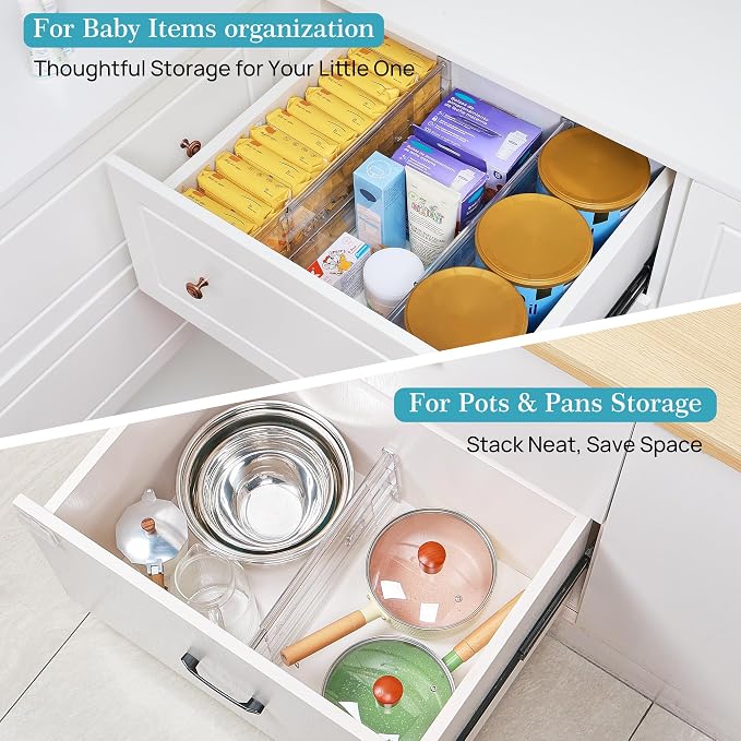 Vtopmart 10 Pack 6" Tall Upgrade Drawer Dividers for Big and Deep Drawer, 12.8"-22.3" Adjustable Expandable Dresser Drawer Organizer, Clear Plastic Separators for Dresser, Baby Supplies, Kitchenware - Image 5
