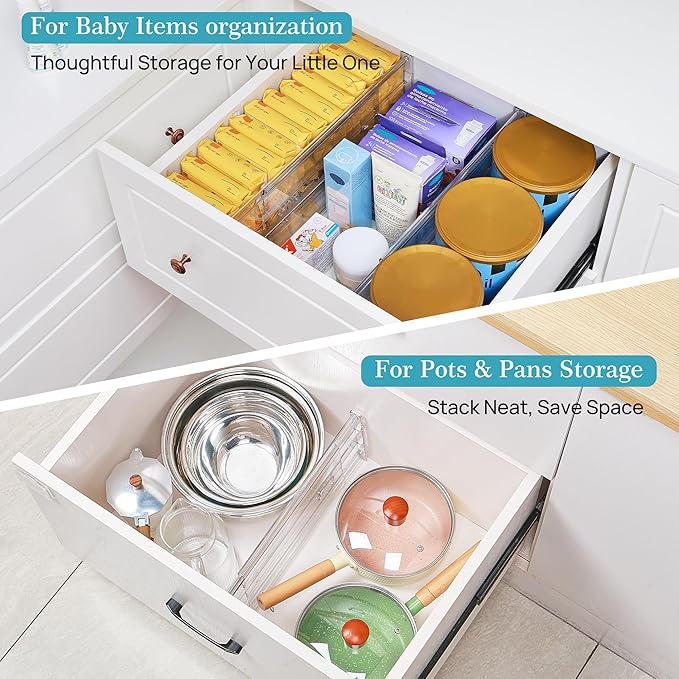 Vtopmart 6 Pack 6" Tall Upgrade Drawer Dividers for Big and Deep Drawer, 12.8"-22.3" Adjustable Expandable Dresser Drawer Organizer, Clear Plastic Separators for Dresser, Baby Supplies, Kitchenware - Image 5