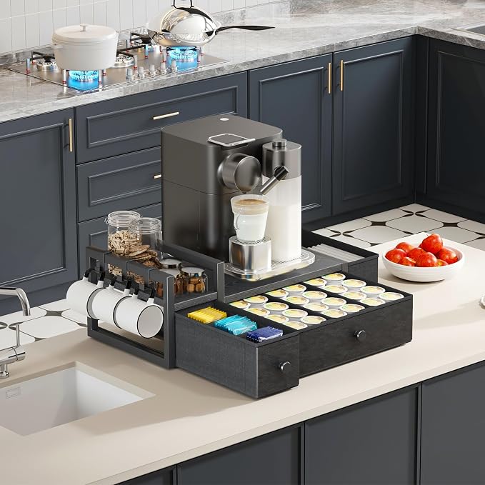 Homeiju Coffee Pod Drawers - K Cup Organizer, Nespresso Pods Holder with Mug Rack, Coffee Holder for Countertop, 52 Capacity Pods, Suitable for Kitchens, Offices and Coffee Bars(Black) - Image 2