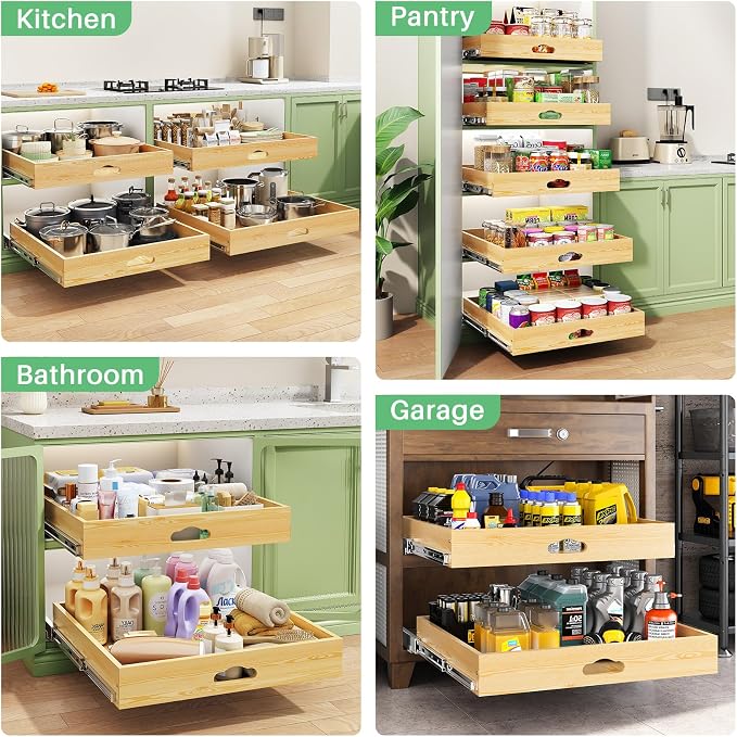 Pull Out Cabinet Organizer, Soft Close Wooden Slide Out Drawers for Pots and Pans, Full-extension Roll Out Shelves for Kitchen Cabinets, Pantry Organization, Bottom & Side Mount(21"W X 21"D x 3.4''H) - Image 9