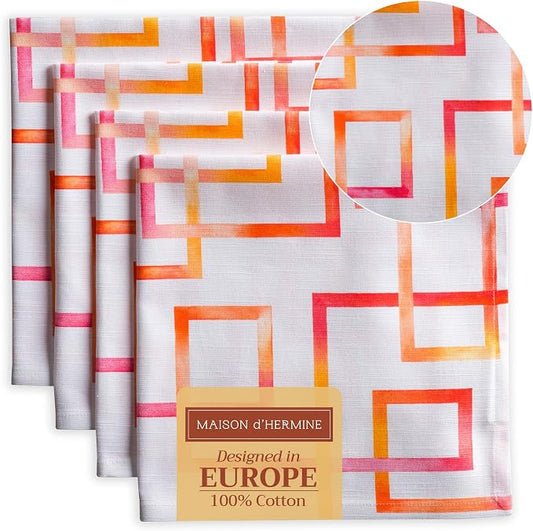 Maison d' Hermine Cloth Napkins Set of 4 Reusable 100% Cotton (20" x 20") | Everyday Square Napkins Cloth Washable Dinner Party Wedding Restaurant Hotel Kitchen Spring Summer - Summer Maze by MaisondHermine