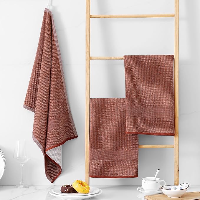 Homaxy 380 GSM Cotton Premium Kitchen Towels 12 Pack, 18"x 28", Rust | Flat and Terry Dish Towels, Highly Absorbent Tea Towel Set with Hanging Loop, Soft Utility Kitchen Hand Towels - Image 6