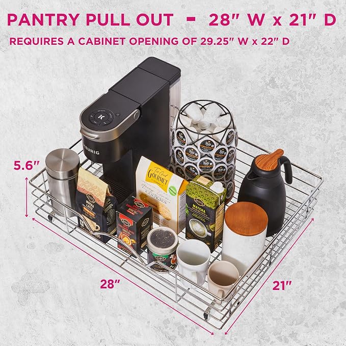 HOLDN’ STORAGE Pull Out Cabinet Organizer, Pantry Drawer, 28"W x 21"D x 5"H | Heavy-Duty Full-Extension, Roll Out Shelf for Pots, Pans & Under Sink Storage, Chrome, Require a 29.25"W Cabinet Opening - Image 3
