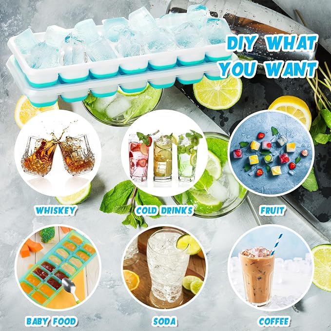 Rtteri 36 Pack Ice Cube Trays Silicone Ice Tray for Freezer Flexible 14 Cube Molds Easy Release Stackable Trays with Lid for Drinks Cocktail Coffee Baby Food (Blue) - Image 5