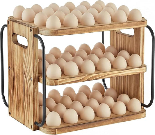 Wooden Egg Holder Countertop for Fresh Eggs with Handle | 3 layer, fresh egg holder countertop, stackable with 90 eggs for countertop to store chicken/duck/hand painted/easter egg by HOMELYSTBO