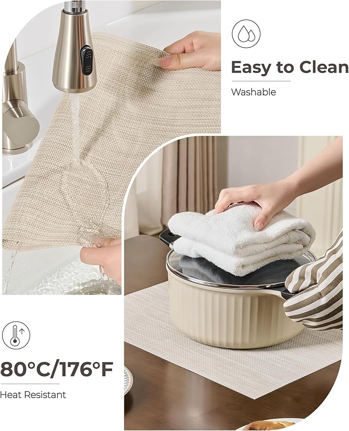 Leetaltree Beige White Placemats Set of 8 - Heat Resistant Non-Slip Place mats for Dining Table, Washable Durable PVC Vinyl Woven Table Mats(Beige White, 8) - Image 5