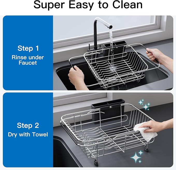 JASIWAY Sink Small Dish Drying Rack with Utensil Holder, for RV, Apartment | Over Sink Expandable Stainless Steel Dish Drainers for Compact Kitchen, Space Saving, Fast Drain, Rustproof, For 1-2 people - Image 9