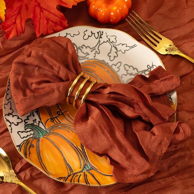 Cloth Napkins Set of 10 21"x21" Reusable Cheesecloth Napkins Terracotta | Boho Rustic Dinner Napkins Washable Gauze Table Napkins Cloth Hemmed Edges for Wedding Bridal Shower Family Gathering Decor by MLMC