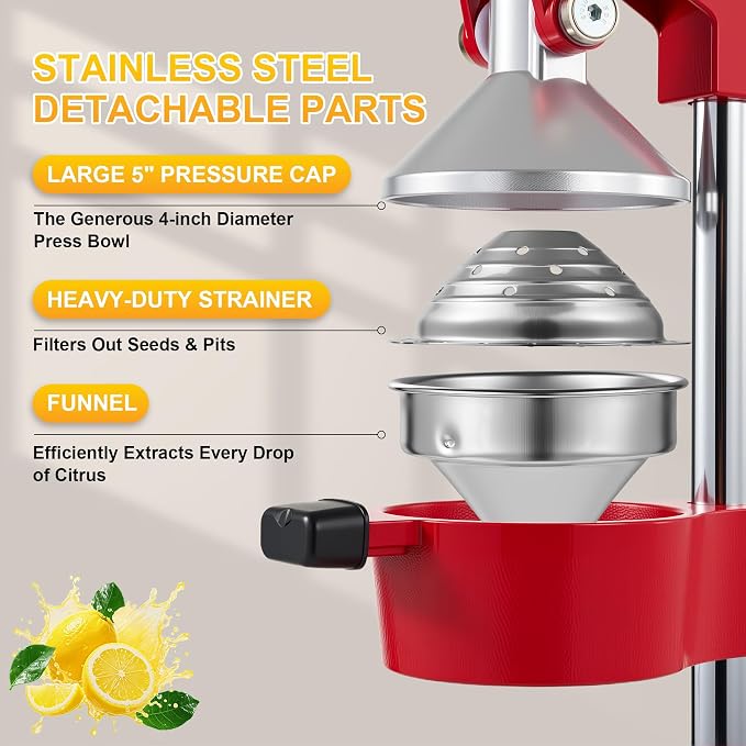 Cast Iron Juicer,Commercial Hand Press Squeezer,Heavy Duty Countertop Citrus for Fresh Orange Lemon Juice with Stainless Steel Cup - Image 4