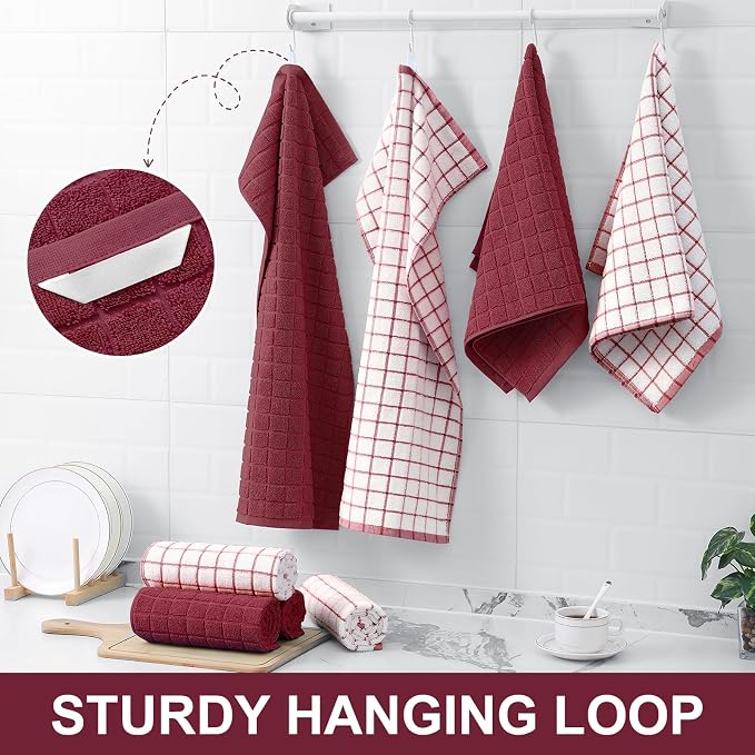 Homaxy Large Premium Cotton Kitchen Towels 16"x 28", 4 Pack, Red | Natural Ring Spun 390 GSM Dish Towels, Super Absorbent Terry Kitchen Hand Towels, Soft Tea Towels with Hanging Loop - Image 6