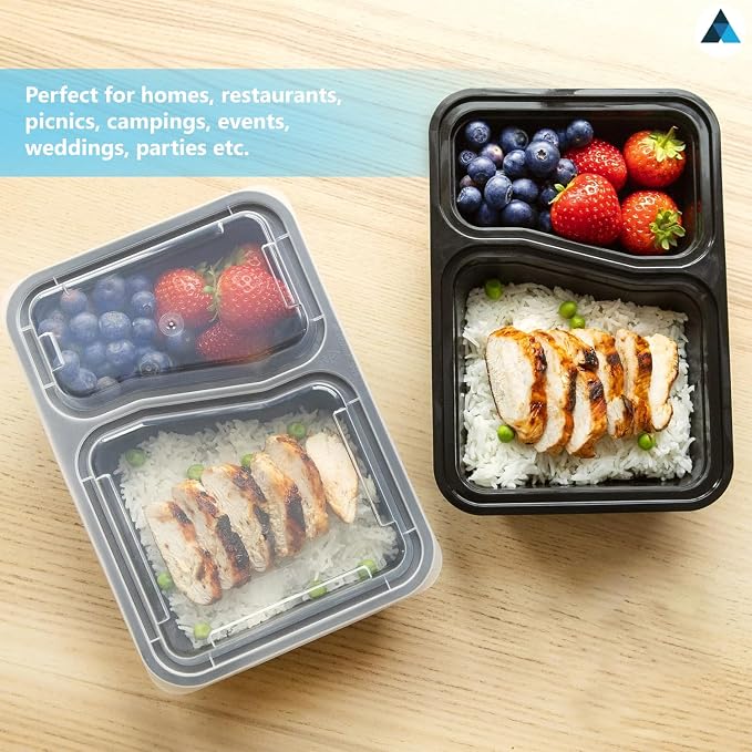 50 Pcs- 2 Compartment Meal Prep Containers Reusable with Lids, Microwave and Freezer Safe Stackable Bento Box- 30oz - Image 5