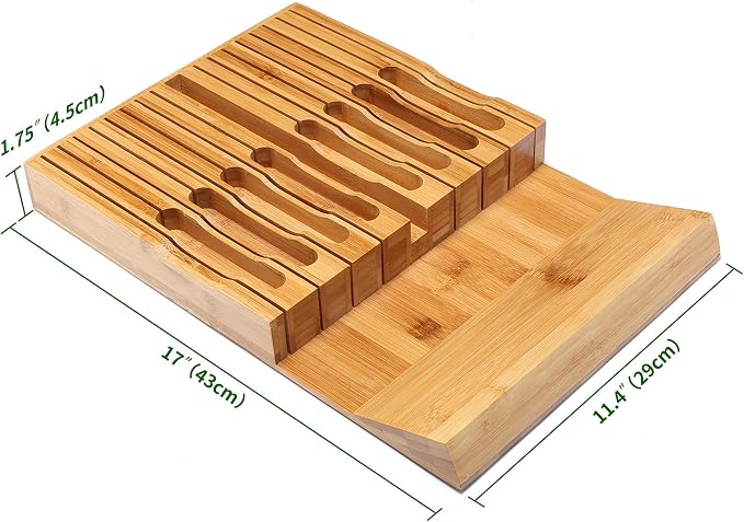 VaeFae Bamboo Silverware Drawer Organizer and Bamboo Knife Drawer Organizer Insert Bundle - Image 6