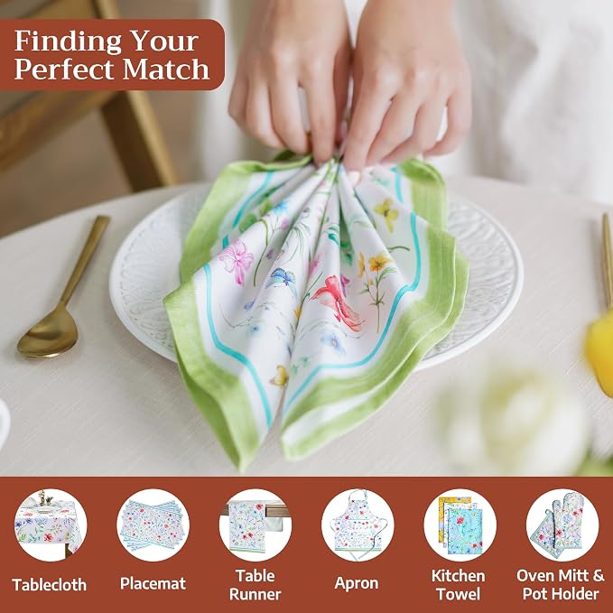 Maison d' Hermine Cloth Napkins Set of 4 Reusable 100% Cotton (20" x 20") | Everyday Square Napkins Cloth Washable Dinner Party Wedding Restaurant Hotel Kitchen Spring Summer - Just Floral - Image 4