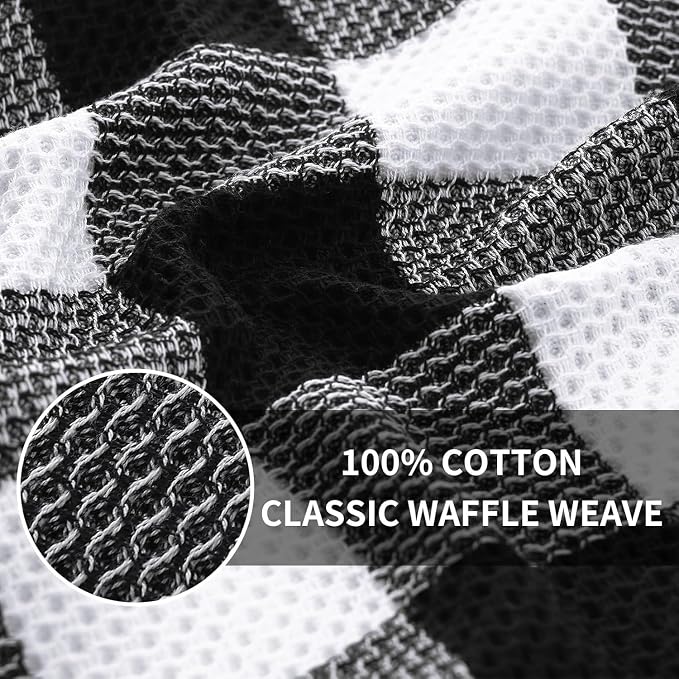 Homaxy Kitchen Towels and Dishcloths Set, Set of 8, White & Black | Bulk Cotton Waffle Weave Check Plaid Kitchen Towels, Super Soft and Absorbent Dish Cloths, 12 x 12 and 20 x 28 Inches - Image 5