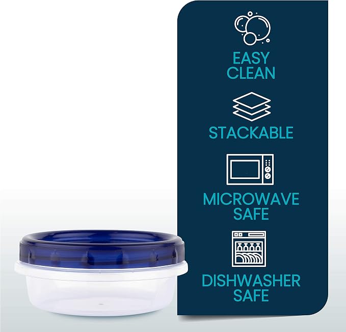 PLASTICPRO [8 oz 4 Pack] Deli Containers Clear bottom With blue Top Twist on Lids Reusable, Stackable, Food Storage Freezer Container - Image 4