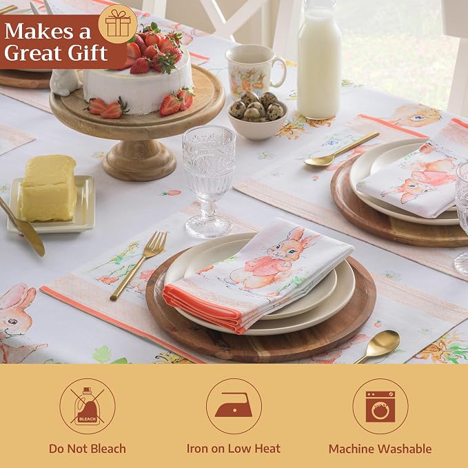 Maison d' Hermine Cloth Napkins Set of 4 Reusable 100% Cotton (20" x 20") | Everyday Square Napkins Cloth Washable Dinner Party Wedding Restaurant Hotel Kitchen Spring Summer - Bunny Party - Image 5