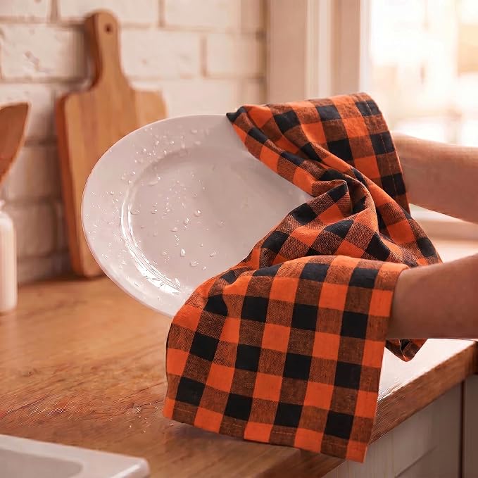 Urban Villa Kitchen Towels Cotton Dish Towels 20”x30” (Set of 6) Orange Blk - Image 7