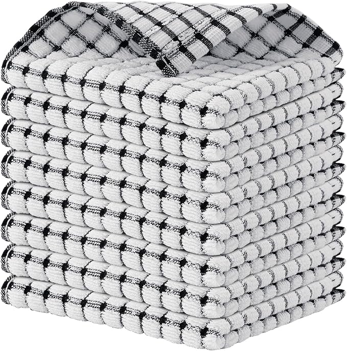 Kitinjoy Cotton 8 Pack Terry Kitchen Dish Cloths, Black | 12 x 12 Inches Super Soft and Absorbent Dish Rags, Quick Drying Dish towels for Washing Dishes by Kitinjoy