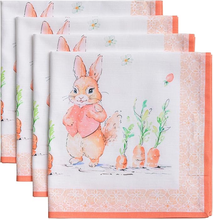 Maison d' Hermine Cloth Napkins Set of 4 Reusable 100% Cotton (20" x 20") | Everyday Square Napkins Cloth Washable Dinner Party Wedding Restaurant Hotel Kitchen Spring Summer - Bunny Party by MaisondHermine