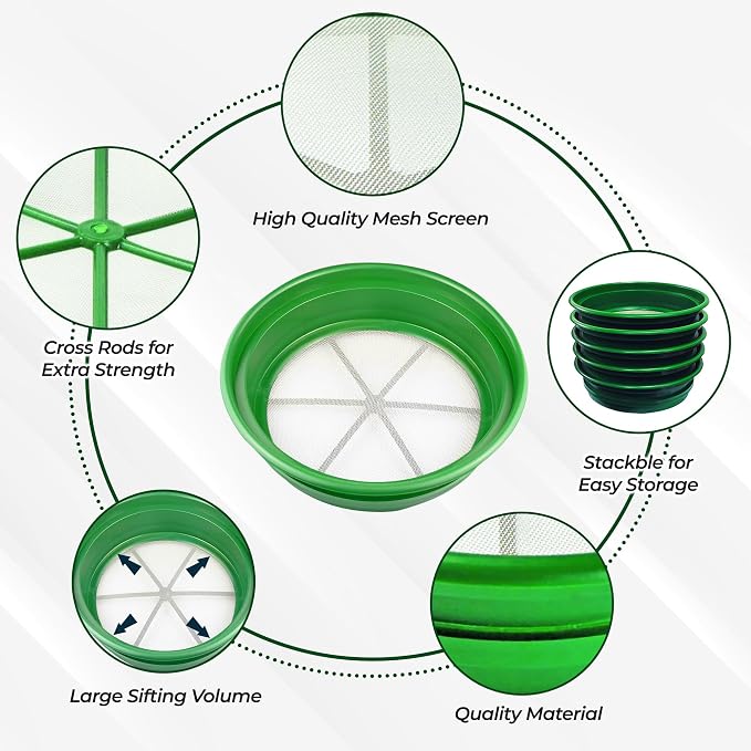 SE 13.25 Inch Wide Stackable Classifier Gold Prospecting Pan - 1/20 Inch Stainless Steel Mesh Sifting Pan, Green - Image 3