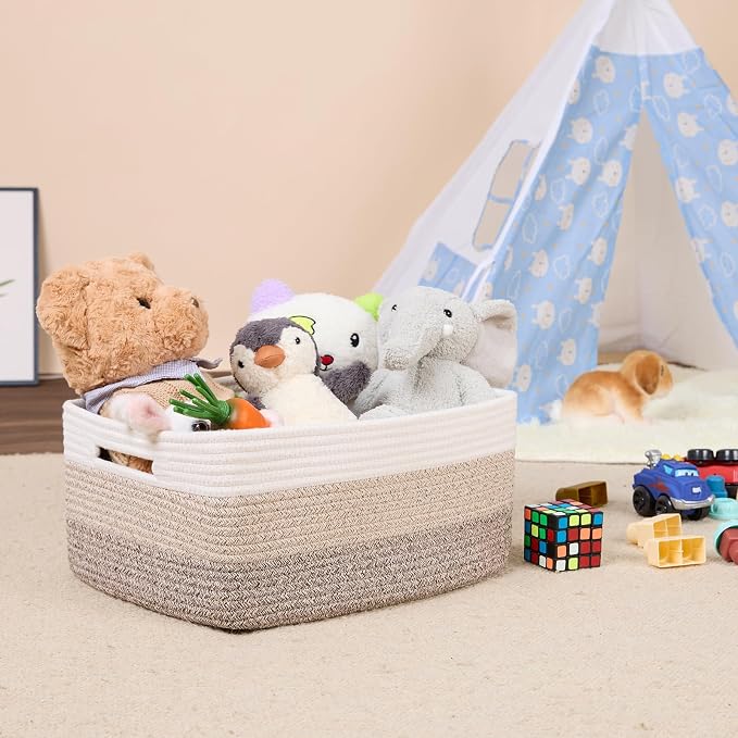 MiniArk Large Storage Baskets for Organizing, 17 x 13 x 7.5” Closet Shelf Baskets for Clothes Blanket Towels, Baby Nursery, Toy Bins Box, Woven Rope Basket, 3 Packs Gradient Brown - Image 5