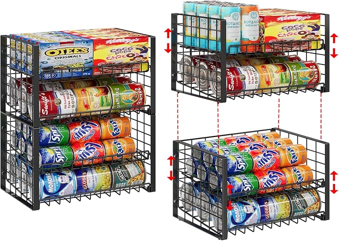 Sbanmao 2-Pack Stackable Can Organizer for Pantry, Adjustable Can Holder Rack for Canned Food Soda Drink Goods Storage up to 36 Cans Storage, 2 Tier, Black | 2-Tier Can Storage Rack Holds Up to 60 Cans, Organizer for Soda & Food Cans in Kitchen Cabinet... by shengbaomaoyi